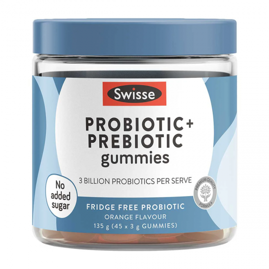 【因天气原因液体侧漏无法理赔】Swisse Probiotic+Prebiotic Gummies 135g 益生菌+益生元软糖 45粒 保质期2027.8